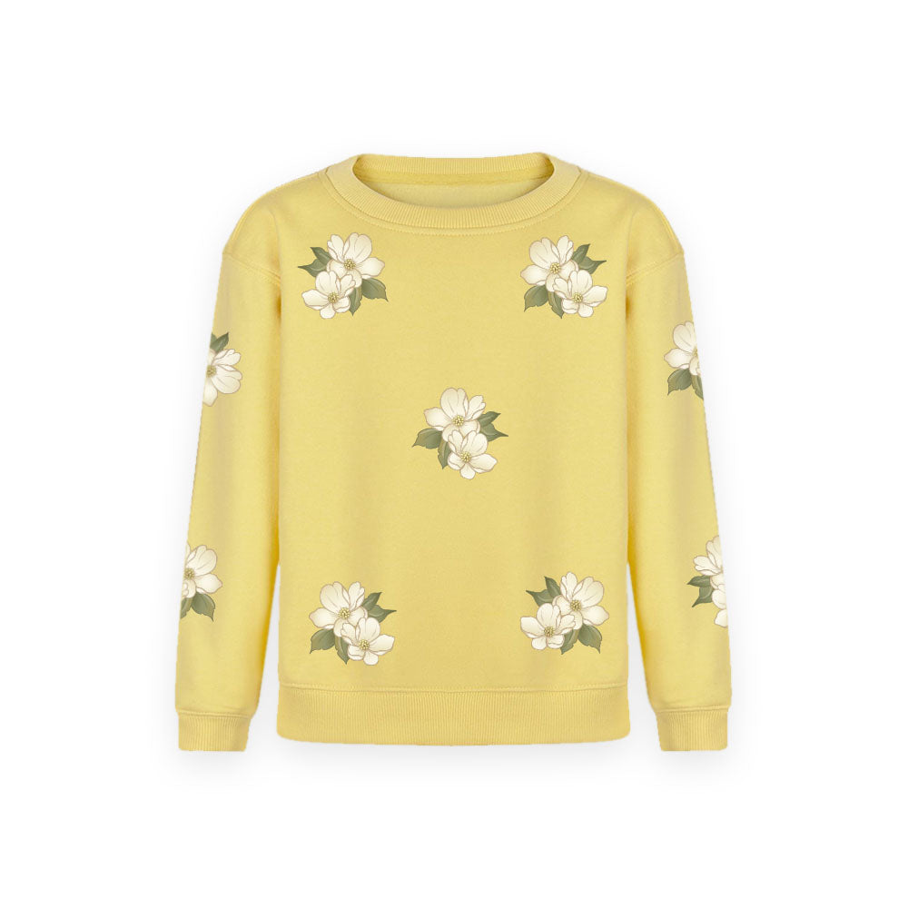 Flowers of white - Girls sweatshirt soft yellow